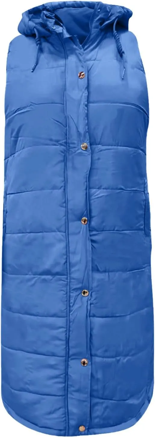 Fashion Sleeveless Puffer Jackets Solid Fall Winter Coats for Women Loose Outerwear Coat Tops Long Hooded Down Jacket