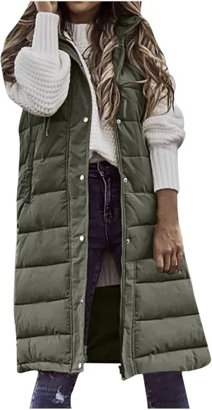 Fashion Sleeveless Puffer Jackets Solid Fall Winter Coats for Women Loose Outerwear Coat Tops Long Hooded Down Jacket
