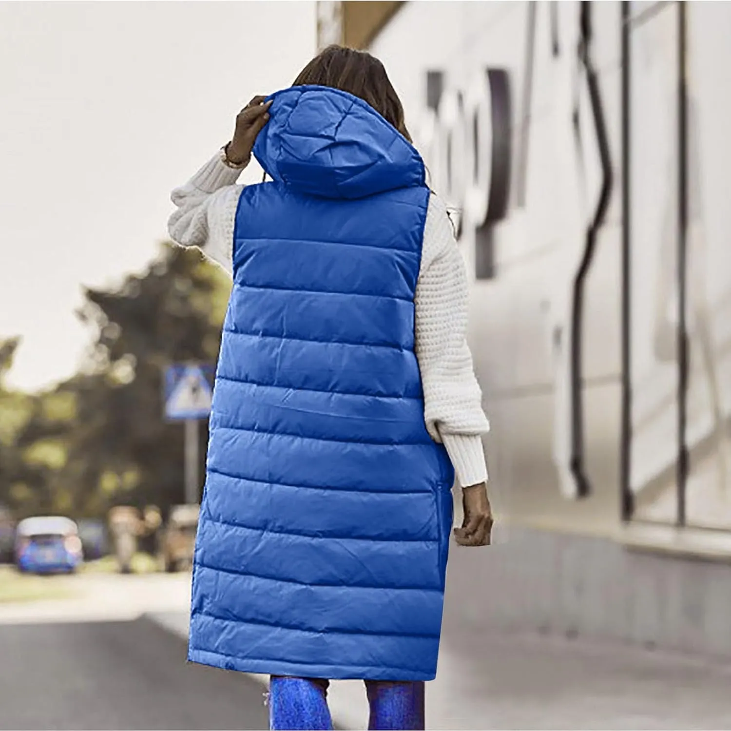 Fashion Sleeveless Puffer Jackets Solid Fall Winter Coats for Women Loose Outerwear Coat Tops Long Hooded Down Jacket