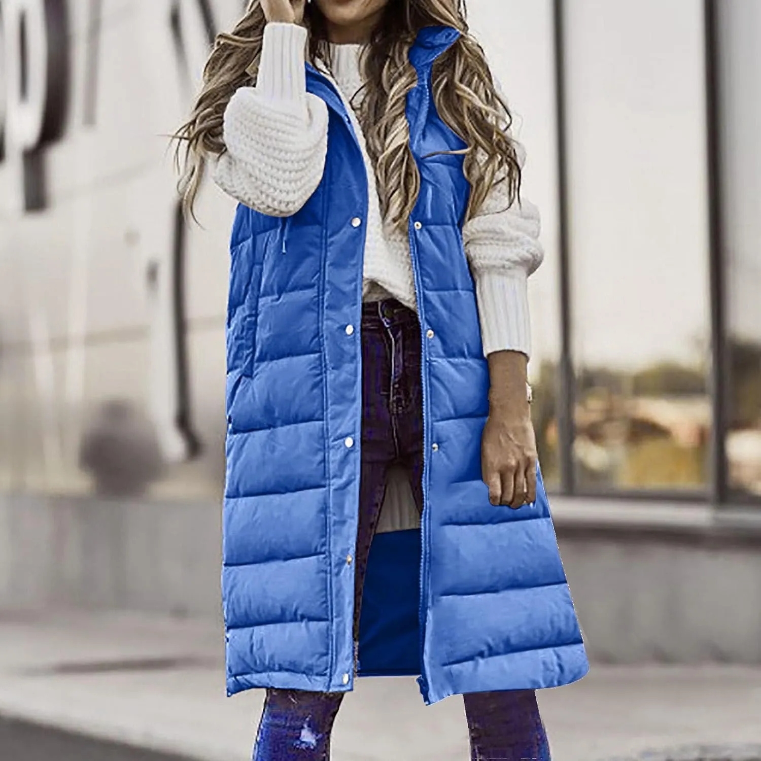 Fashion Sleeveless Puffer Jackets Solid Fall Winter Coats for Women Loose Outerwear Coat Tops Long Hooded Down Jacket