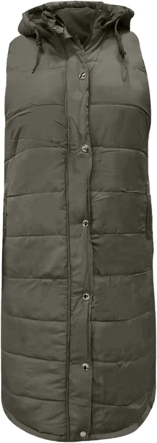 Fashion Sleeveless Puffer Jackets Solid Fall Winter Coats for Women Loose Outerwear Coat Tops Long Hooded Down Jacket