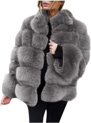 Faux Fur Jackets for Women 2024 Trendy Plus Size Sherpa Lined Fuzzy Fleece Jacket Loose Fit Oversized Thermal Winter Coats