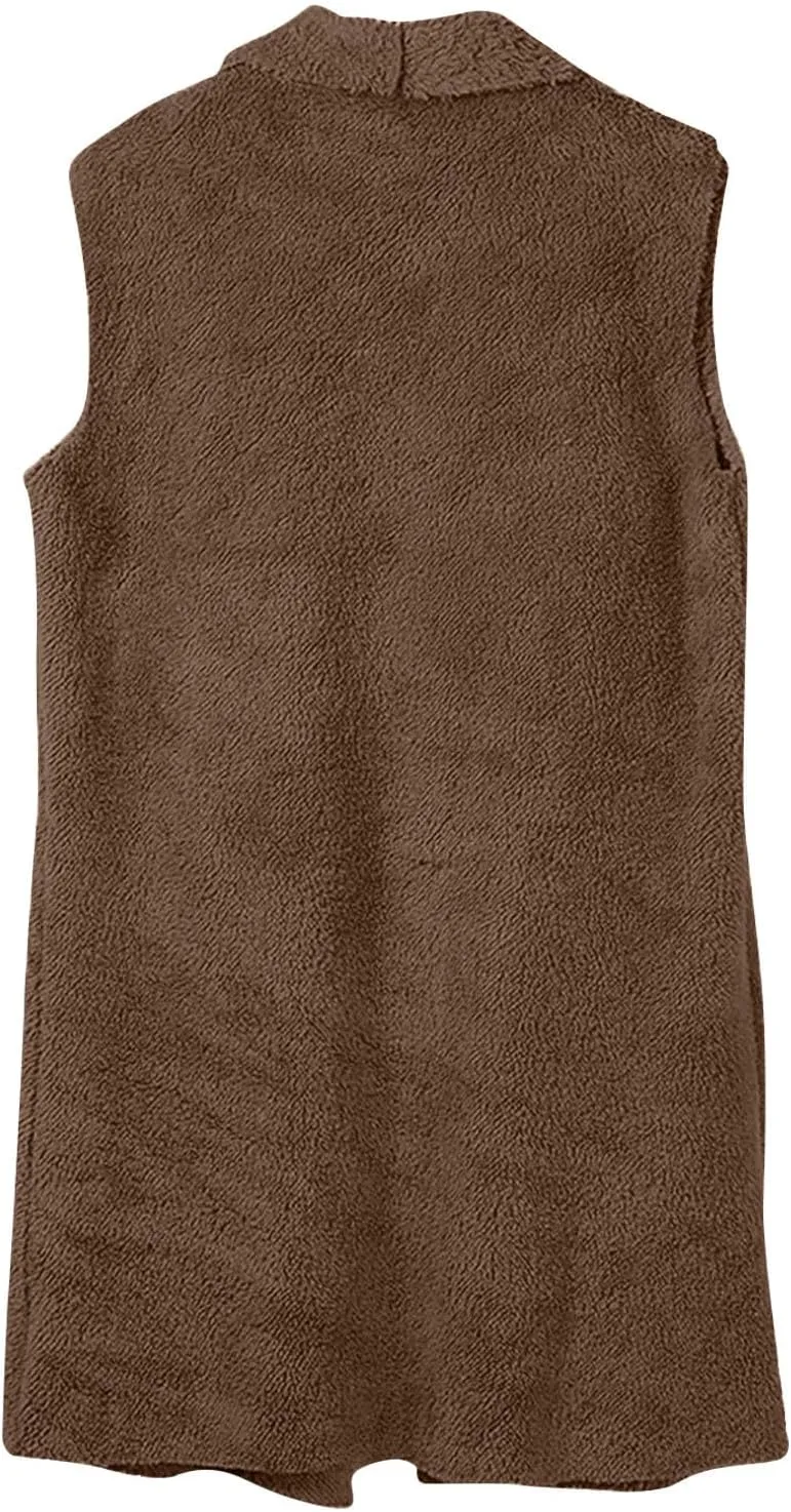 Fleece Vest Women Sherpa Vest Sweater Vests Open Front Cardigan Fuzzy Jacket Winter Sleeveless Jackets with Pockets