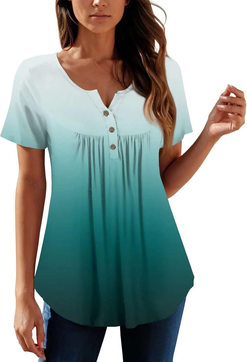 FQZWONG Summer Tops for Women 2025 Plus Size Short Sleeve Shirts Loose Casual Ladies Crew Neck Button Down Boho Blouses