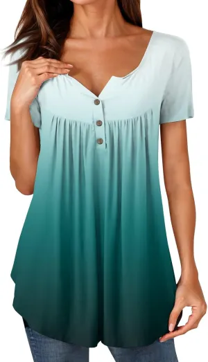 FQZWONG Summer Tops for Women 2025 Plus Size Short Sleeve Shirts Loose Casual Ladies Crew Neck Button Down Boho Blouses