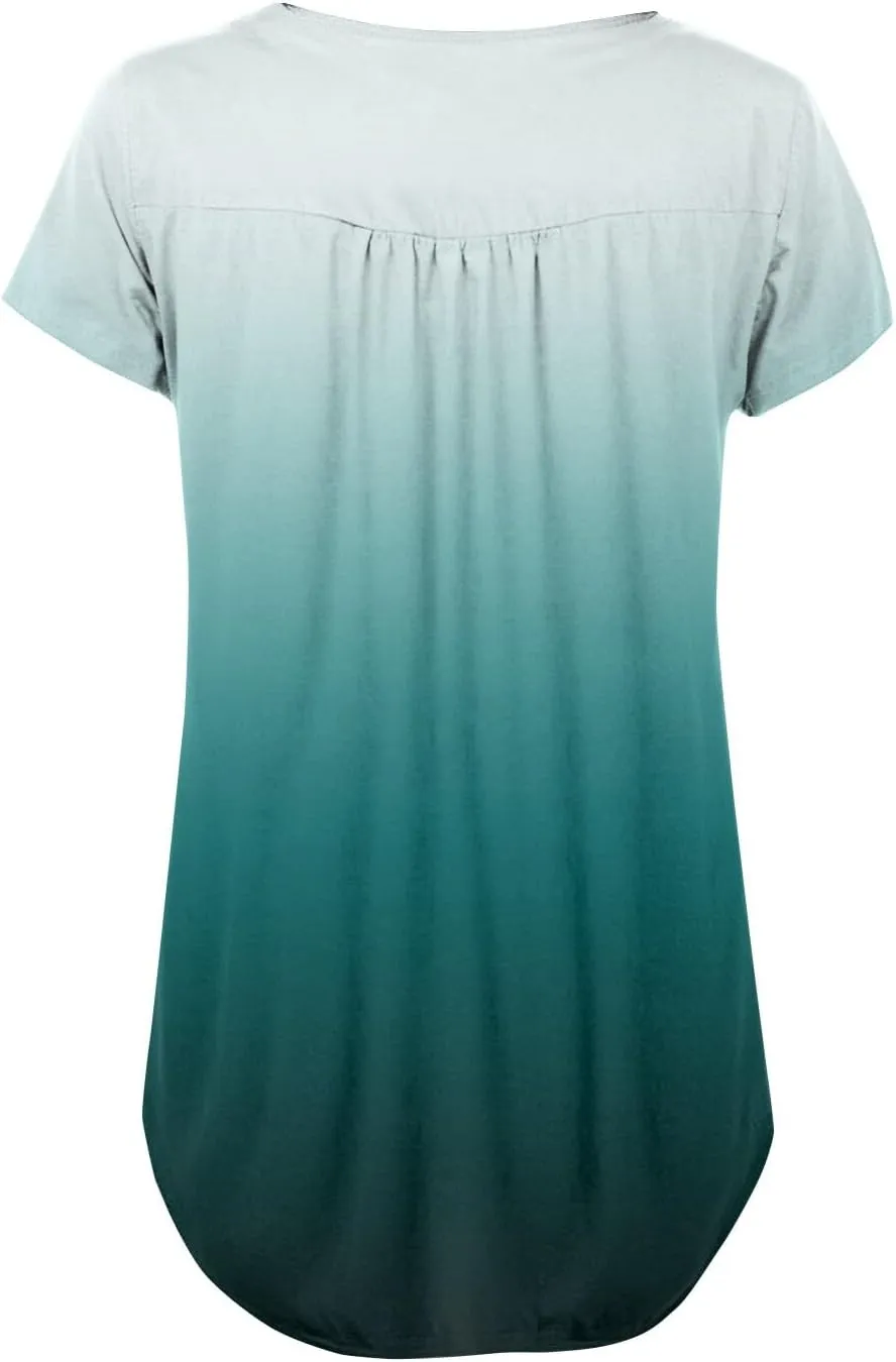 FQZWONG Summer Tops for Women 2025 Plus Size Short Sleeve Shirts Loose Casual Ladies Crew Neck Button Down Boho Blouses