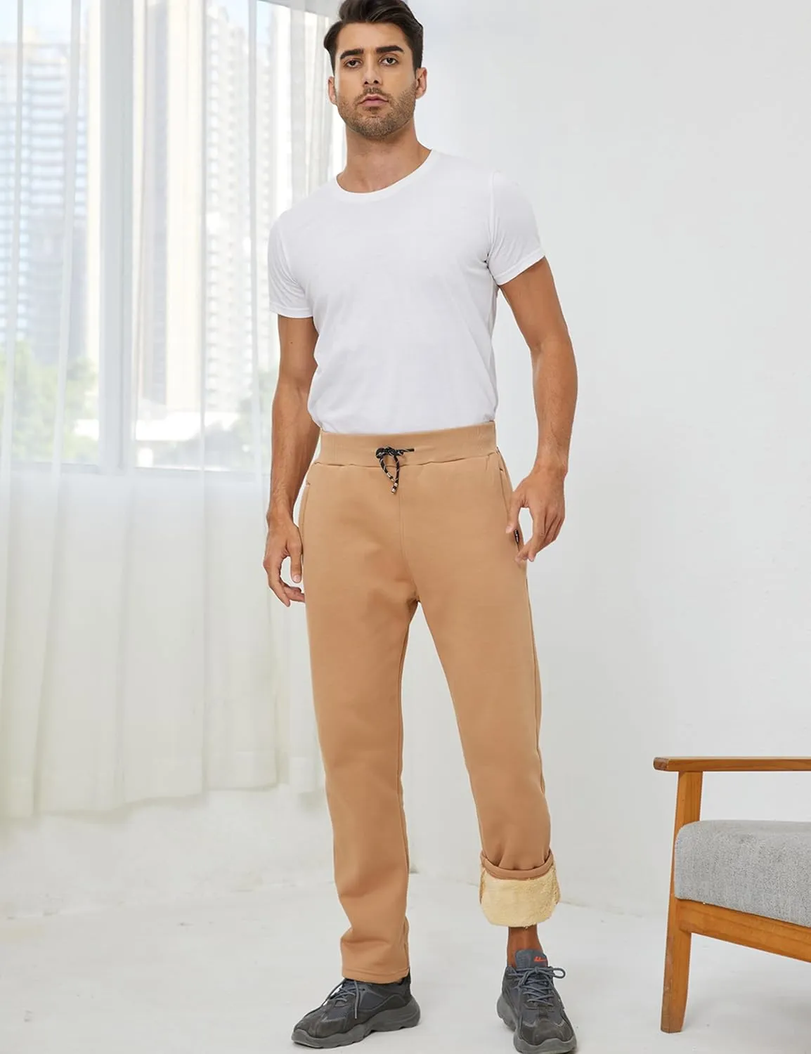 Gihuo Men's Winter Warm Fleece Pants Sherpa Fleece Lined Jogger Pants Sweatpants