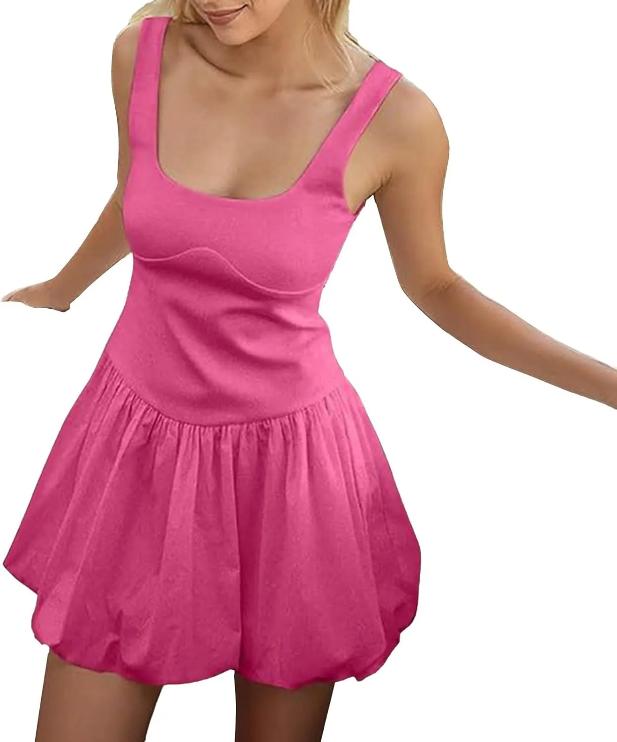 GOKKILRW Summer Dresses for Women 2025 Tennis Sports Casual Sleeveless Tank Mini Dress Going Out Square Neck Bubble Sundress