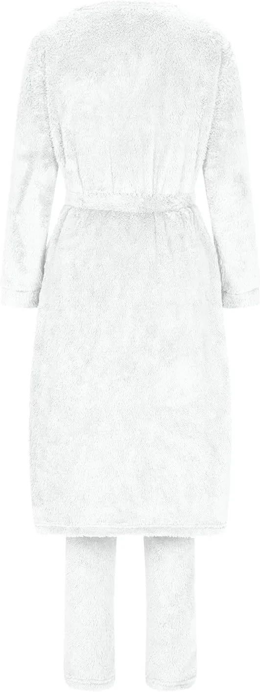 HGps8w 3 Piece Lounge Sets for Women Fuzzy Fleece Pajamas, Long Open Front Cardigan & Crop Tank Top & Long Pants Sleepwear