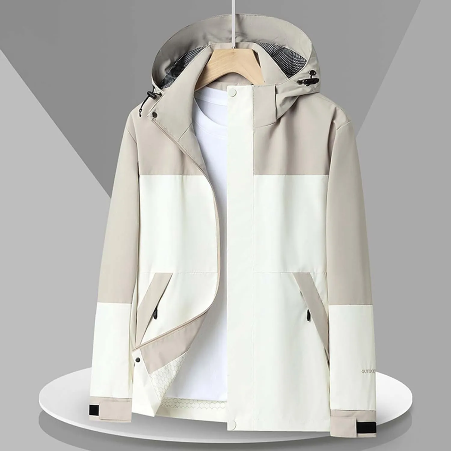 Jacket for Men Fall 2024 Lightweight Casual Long Sleeve Color Block Hooded Coat Loose Full Zip Jackets with Pockets