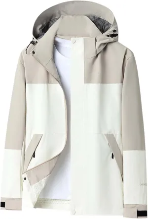 Jacket for Men Fall 2024 Lightweight Casual Long Sleeve Color Block Hooded Coat Loose Full Zip Jackets with Pockets