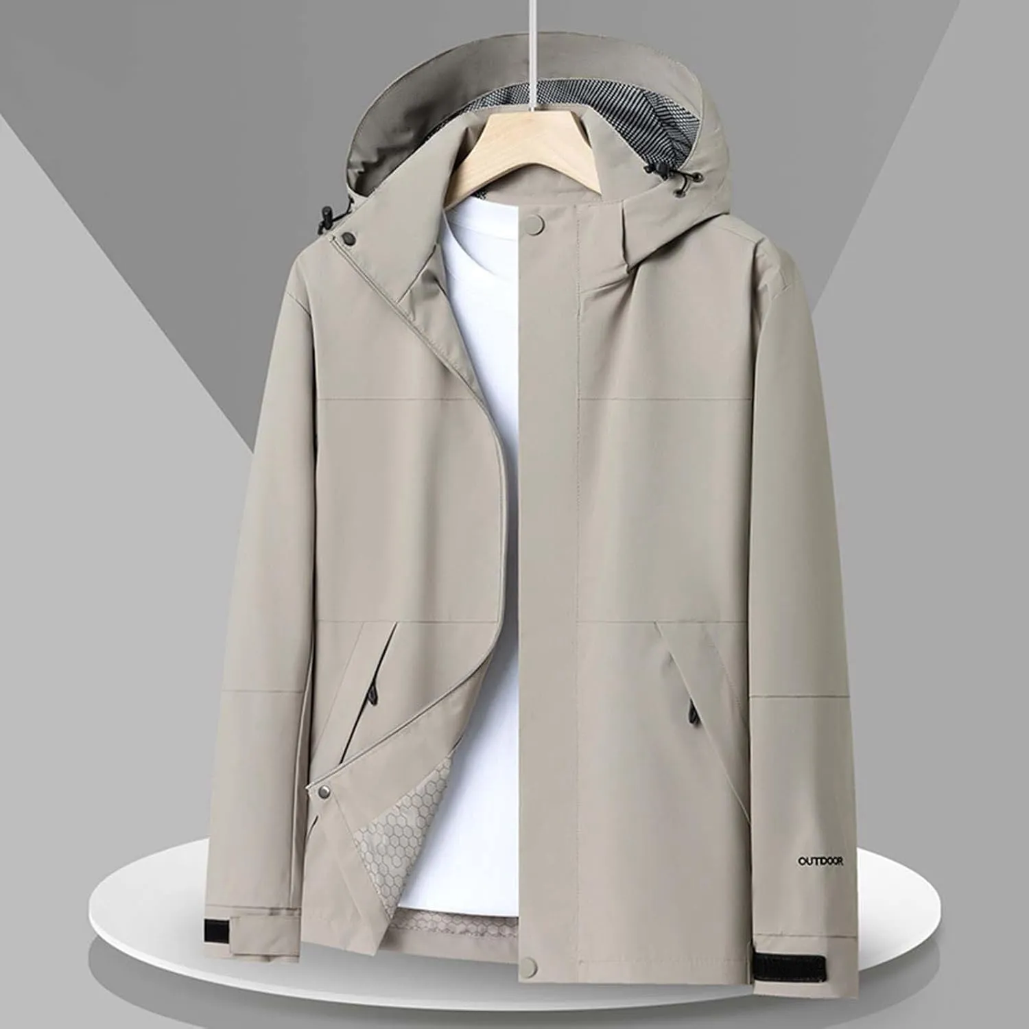 Jacket for Men Fall 2024 Lightweight Casual Long Sleeve Color Block Hooded Coat Loose Full Zip Jackets with Pockets