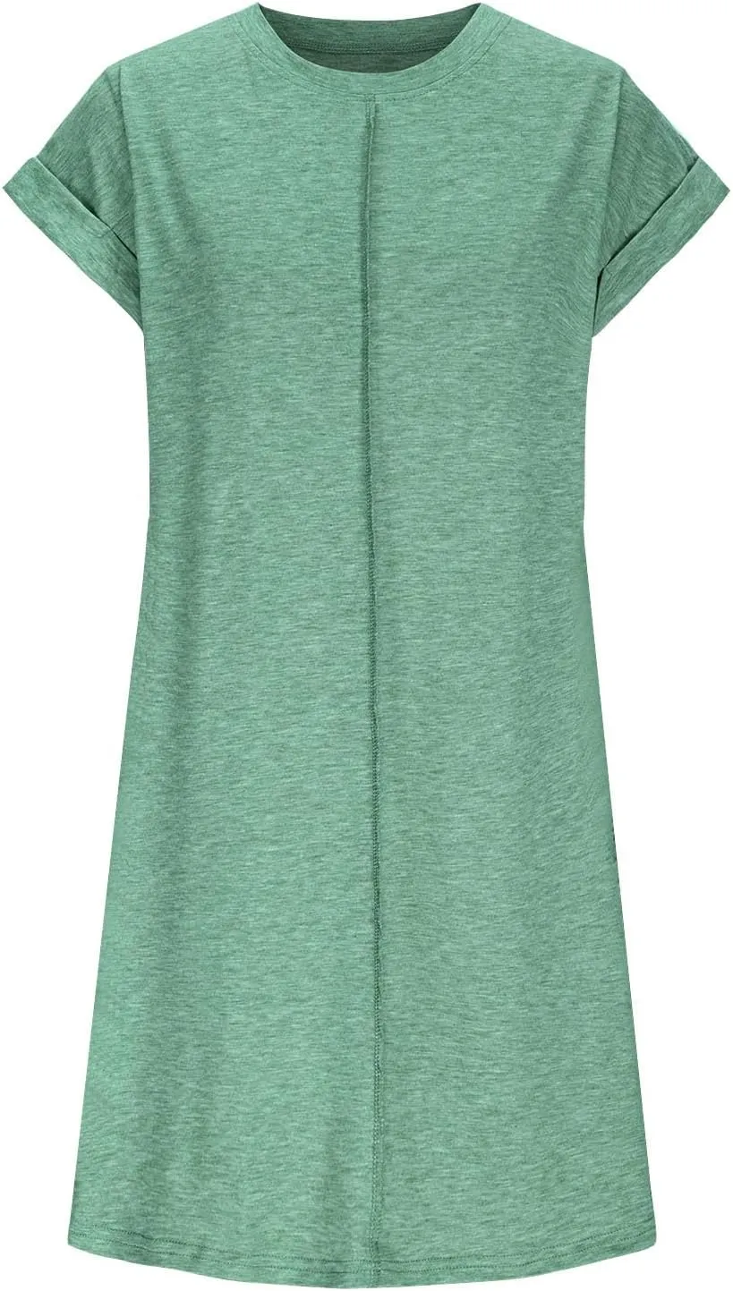 JOAU Summer Dresses for Women 2025 Loose Crew Neck Rolled Short Sleeve Casual T Shirt Dress Sleepwear Beach Swimsuit Cover Up
