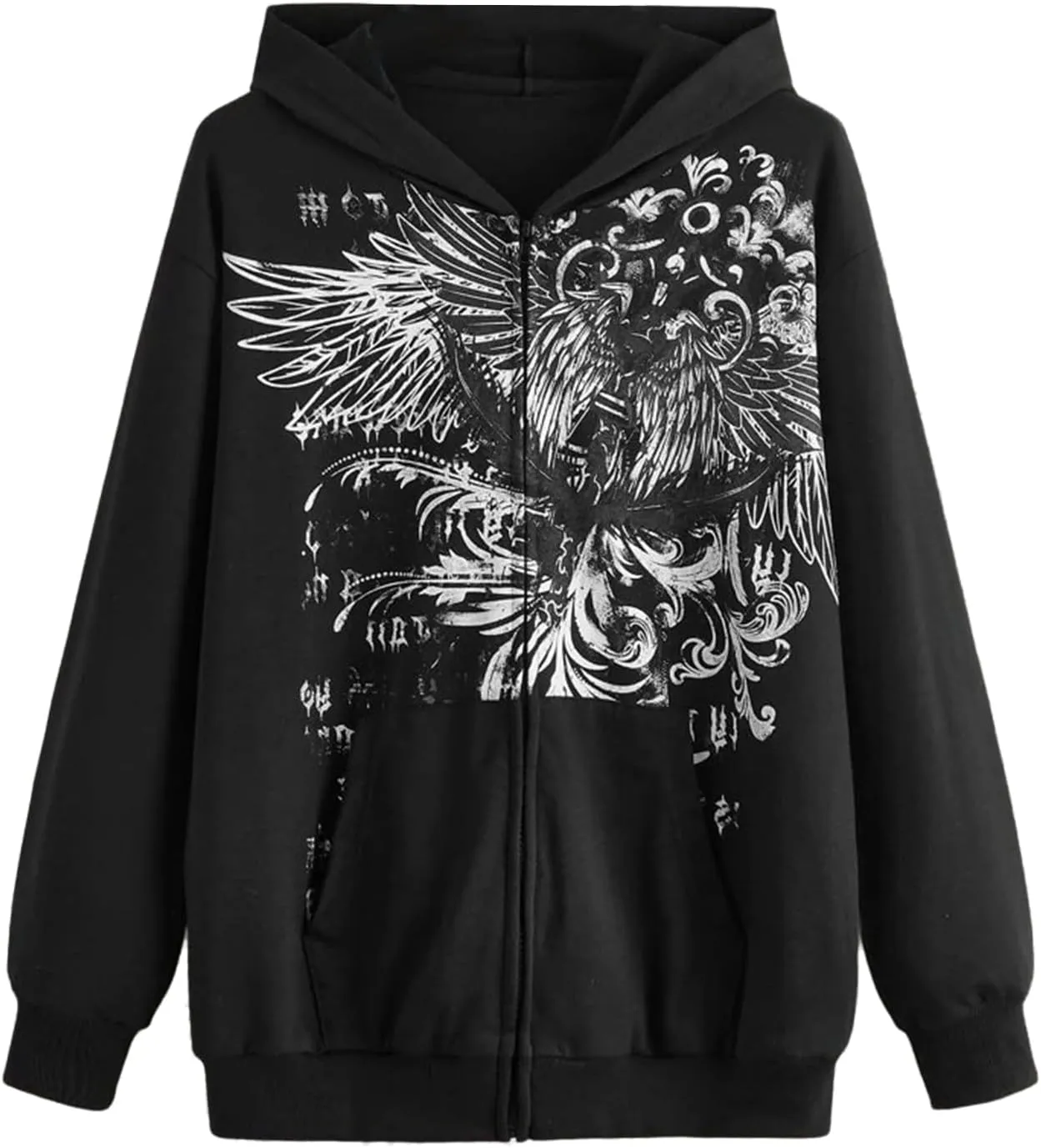 Juakoso Y2k Women Zip Up Hoodie Sweatshirt Rhinestone Skeleton Printing Long Sleeve Oversized Jacket Pullovers Fall Coats