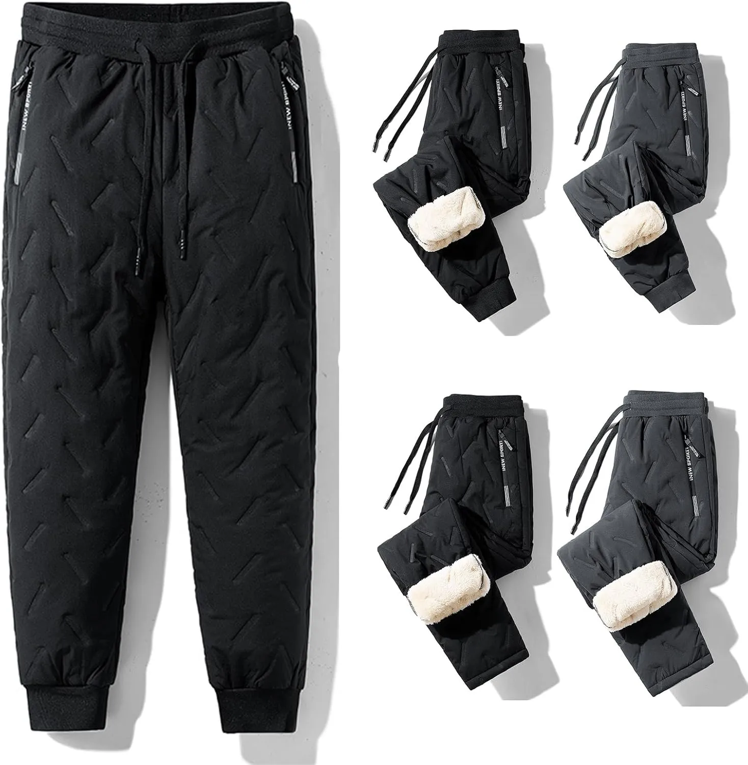 Julidostore Fleece Pants Unisex Fleece-Lined Waterproof Pants Winter Warm Fuzzy Joggers Sweatpants