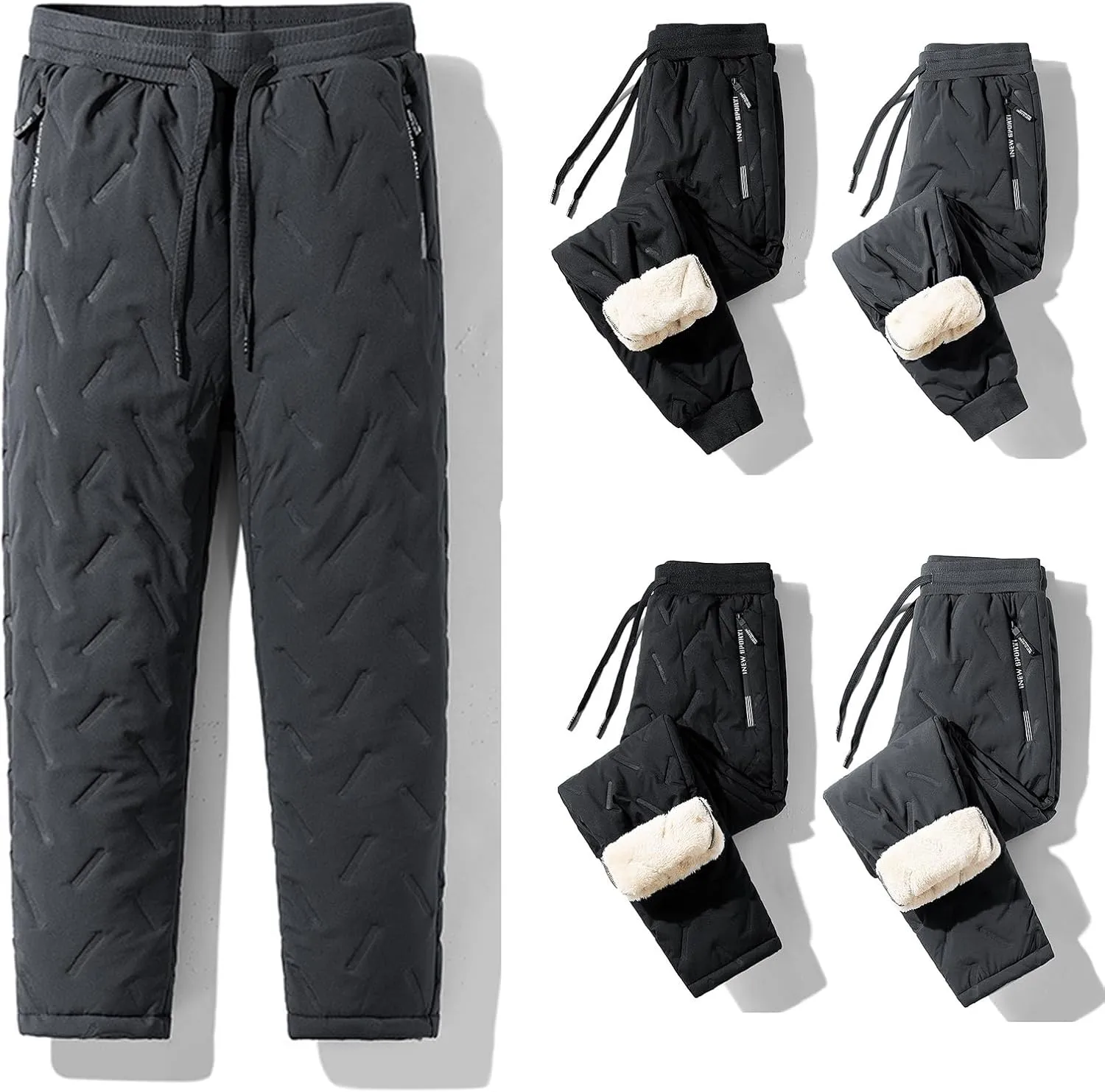 Julidostore Fleece Pants Unisex Fleece-Lined Waterproof Pants Winter Warm Fuzzy Joggers Sweatpants