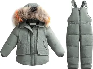 Kids Two Piece Snowsuit Baby Toddler Boys Girls Winter Down Puffer Jackets Warm Down Coat and Snow (Green, 2-3 Years)