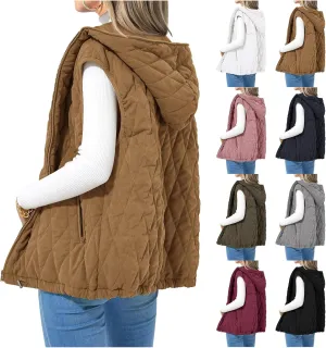 Kubbon Women's 2024 Fall Vest Casual Sleeveless Zip Up Quilted Vests Lightweight Hooded Jacket Winter Warm Padded Gilet