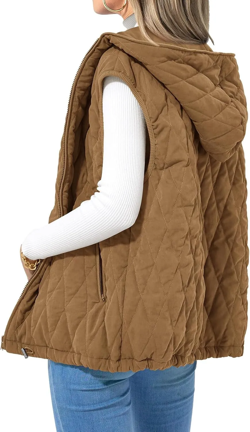 Kubbon Women's 2024 Fall Vest Casual Sleeveless Zip Up Quilted Vests Lightweight Hooded Jacket Winter Warm Padded Gilet