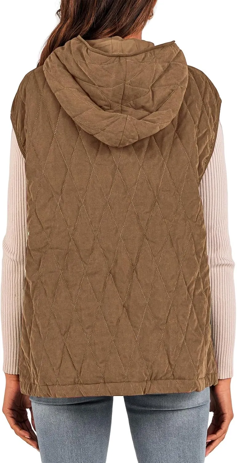 Kubbon Women's 2024 Fall Vest Casual Sleeveless Zip Up Quilted Vests Lightweight Hooded Jacket Winter Warm Padded Gilet
