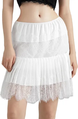 Lace Slip Skirts for Women Y2k Low Rise Tiered Mini Skirt Pleated Ruffle Floral Lace Short Skirts Summer Flowy Underskirt