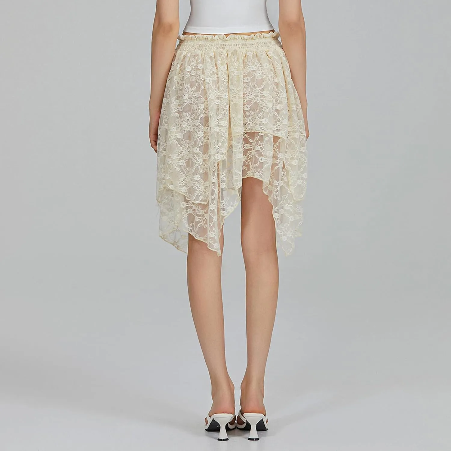 Lace Slip Skirts for Women Y2k Low Rise Tiered Mini Skirt Pleated Ruffle Floral Lace Short Skirts Summer Flowy Underskirt