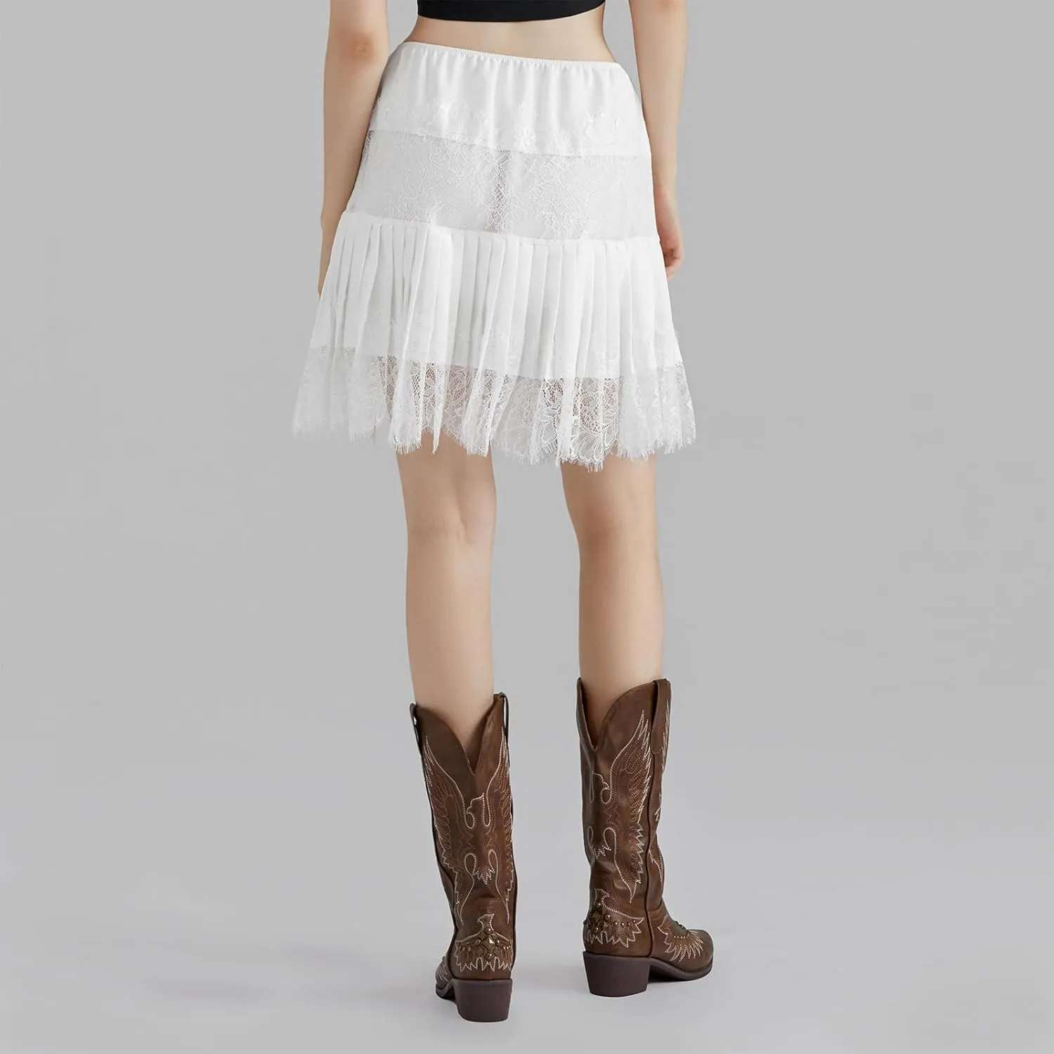Lace Slip Skirts for Women Y2k Low Rise Tiered Mini Skirt Pleated Ruffle Floral Lace Short Skirts Summer Flowy Underskirt