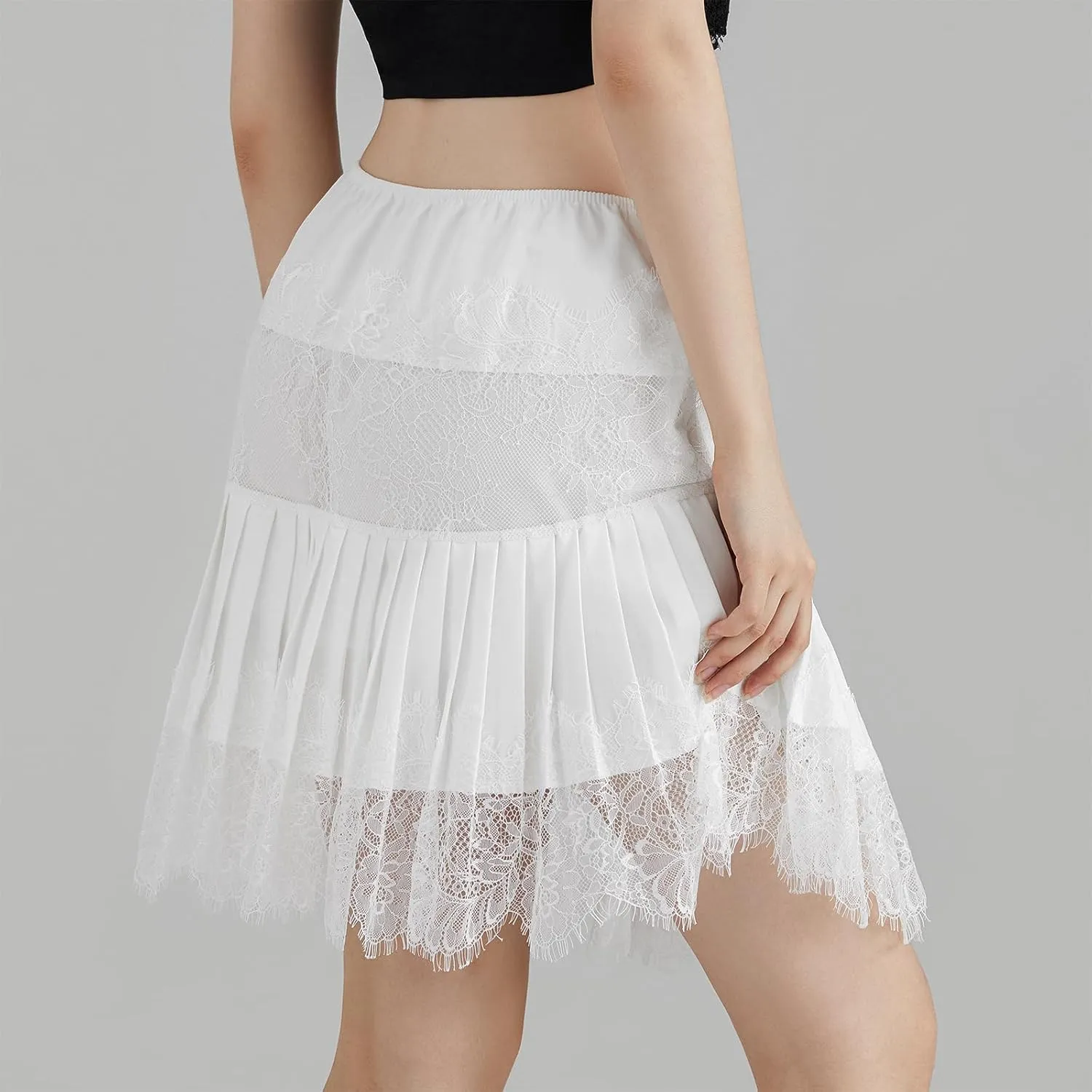 Lace Slip Skirts for Women Y2k Low Rise Tiered Mini Skirt Pleated Ruffle Floral Lace Short Skirts Summer Flowy Underskirt
