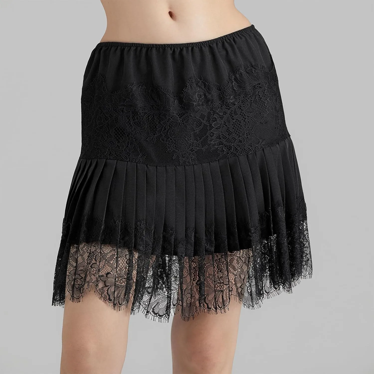 Lace Slip Skirts for Women Y2k Low Rise Tiered Mini Skirt Pleated Ruffle Floral Lace Short Skirts Summer Flowy Underskirt