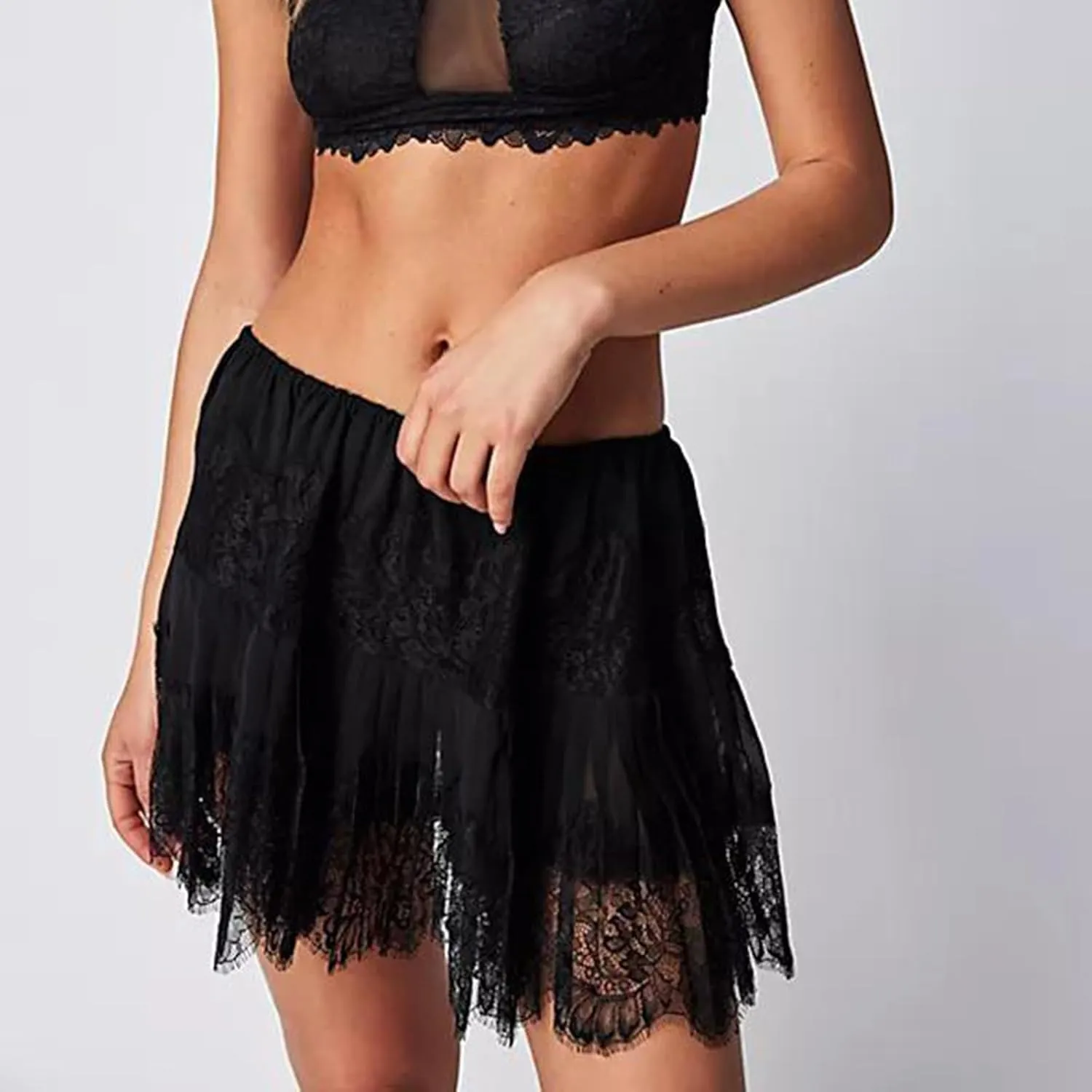 Lace Slip Skirts for Women Y2k Low Rise Tiered Mini Skirt Pleated Ruffle Floral Lace Short Skirts Summer Flowy Underskirt
