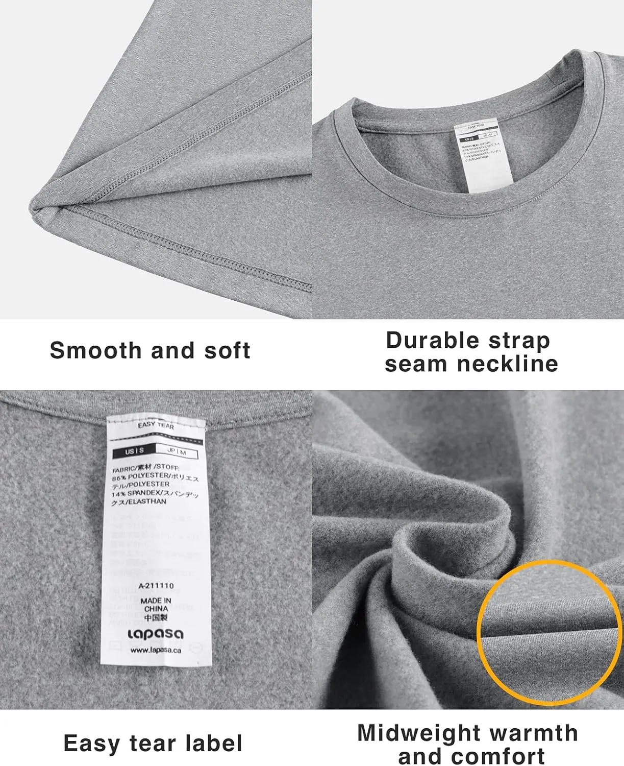 LAPASA Men's Thermal Underwear Top Crewneck Long Sleeve Shirt Base Layer Lightweight Midweight Heavyweight Winter M09/M26/M55