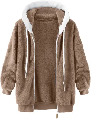 LCMTWX Winter Coats for Women 2023 Trendy Cute Hooded Pullover Sweatershirt Solid Artificial Full Zip Long Sleeve Casual
