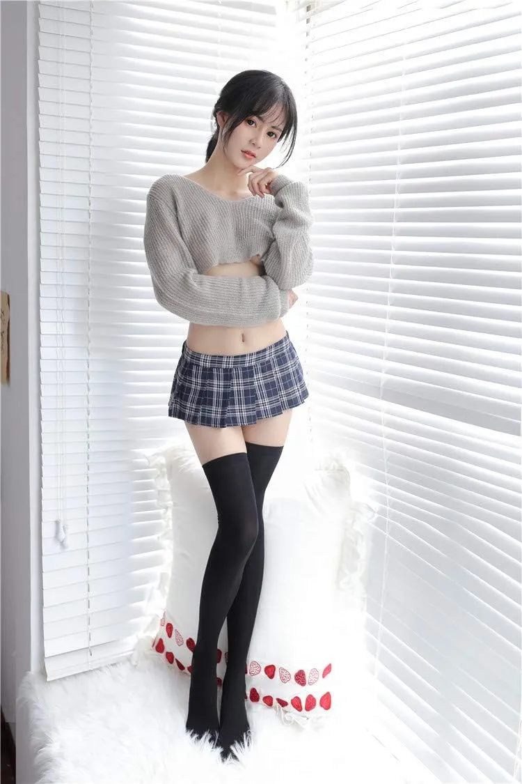 LICHMA Women Sexy Skirt Super Mini Pleated Plaid Role Play Schoolgirls Short Skirt Lingerie