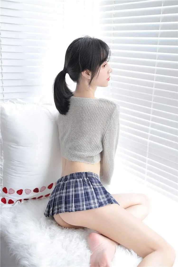 LICHMA Women Sexy Skirt Super Mini Pleated Plaid Role Play Schoolgirls Short Skirt Lingerie