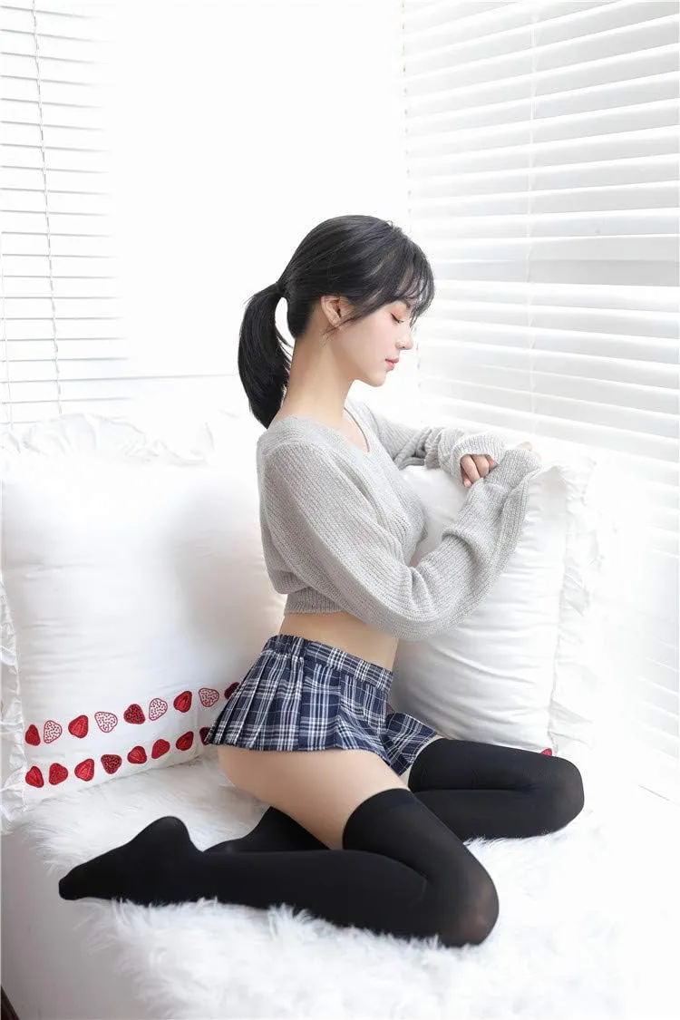 LICHMA Women Sexy Skirt Super Mini Pleated Plaid Role Play Schoolgirls Short Skirt Lingerie