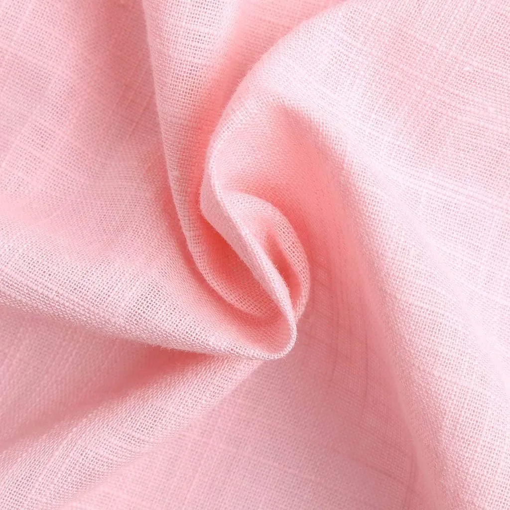 Linen Shirts for Women V-Neck Button Blouse Lapel Beach Tee Tops Long Sleeve Loose T-Shirt