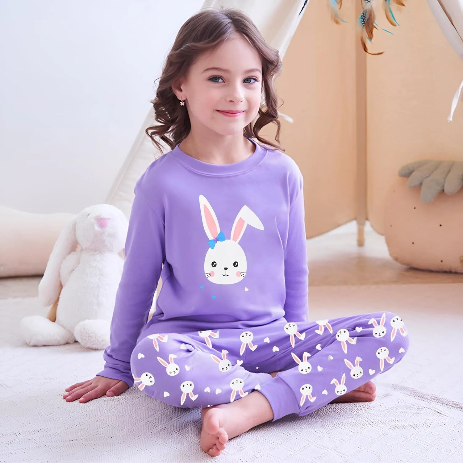 Little Girls Pajamas Long Sleeve Unicorn Pajama 100% Cotton Toddler Kids 2 Pcs Pjs Sets Cute Cat Sleepwear Shirts Size 2-7T