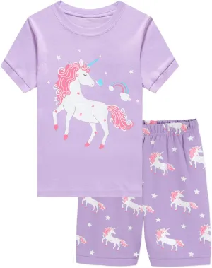 Little Girls Summer Pajamas Toddler Shorts Sets Unicorn Sleepwear for Kids Cotton Dinosaur Pjs 2 Piece Clothes 2-7 Years