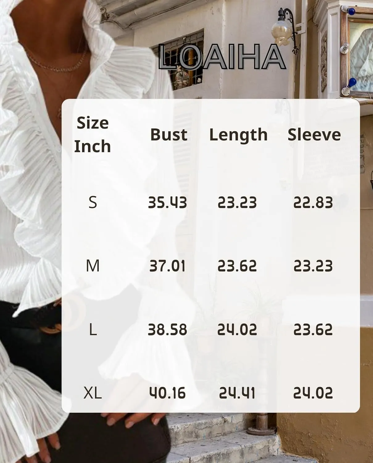 LOAIHA Womens Long Sleeve Blouse Ruffle Front Shirt Tops Button Down V Neck Dressy Chiffon Blouse Tops