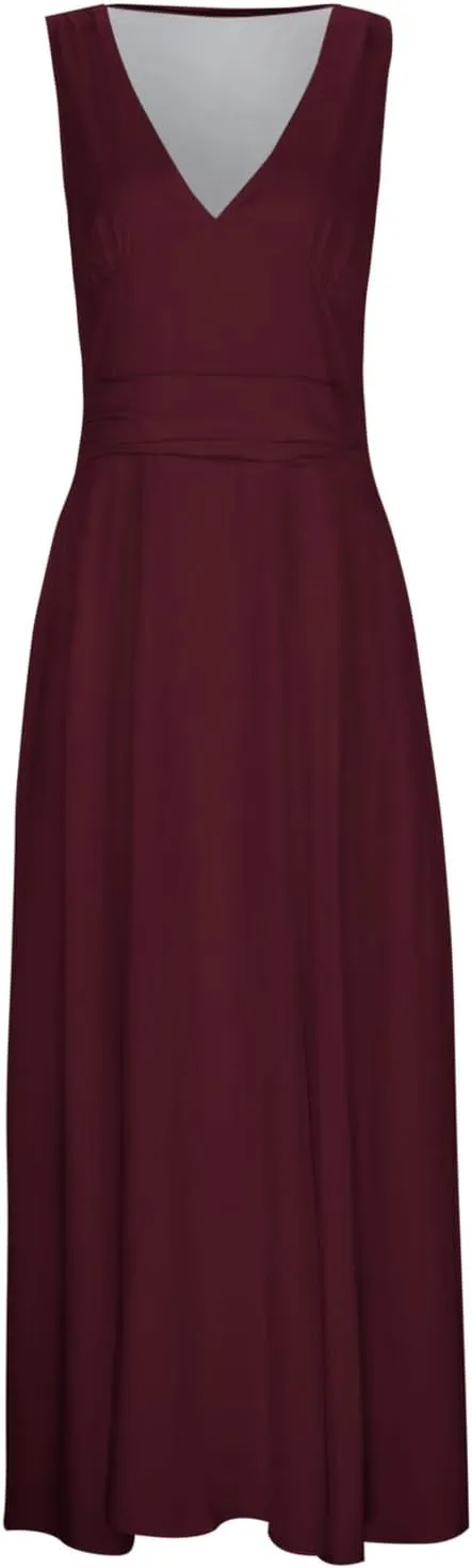 Long Dresses Women Trendy 2025 Sleeveless Maxi Summer Dress Beach Vacation V Neck Solid Color Long Sundress