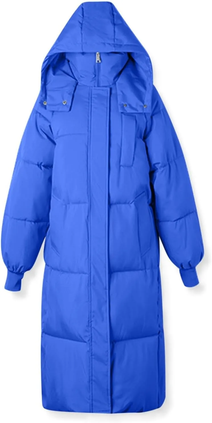 Long Winter Coats for Women 2024 Trendy Hooded Padded Trench Coat Puffer Down Jackets Overcoat with Pockets