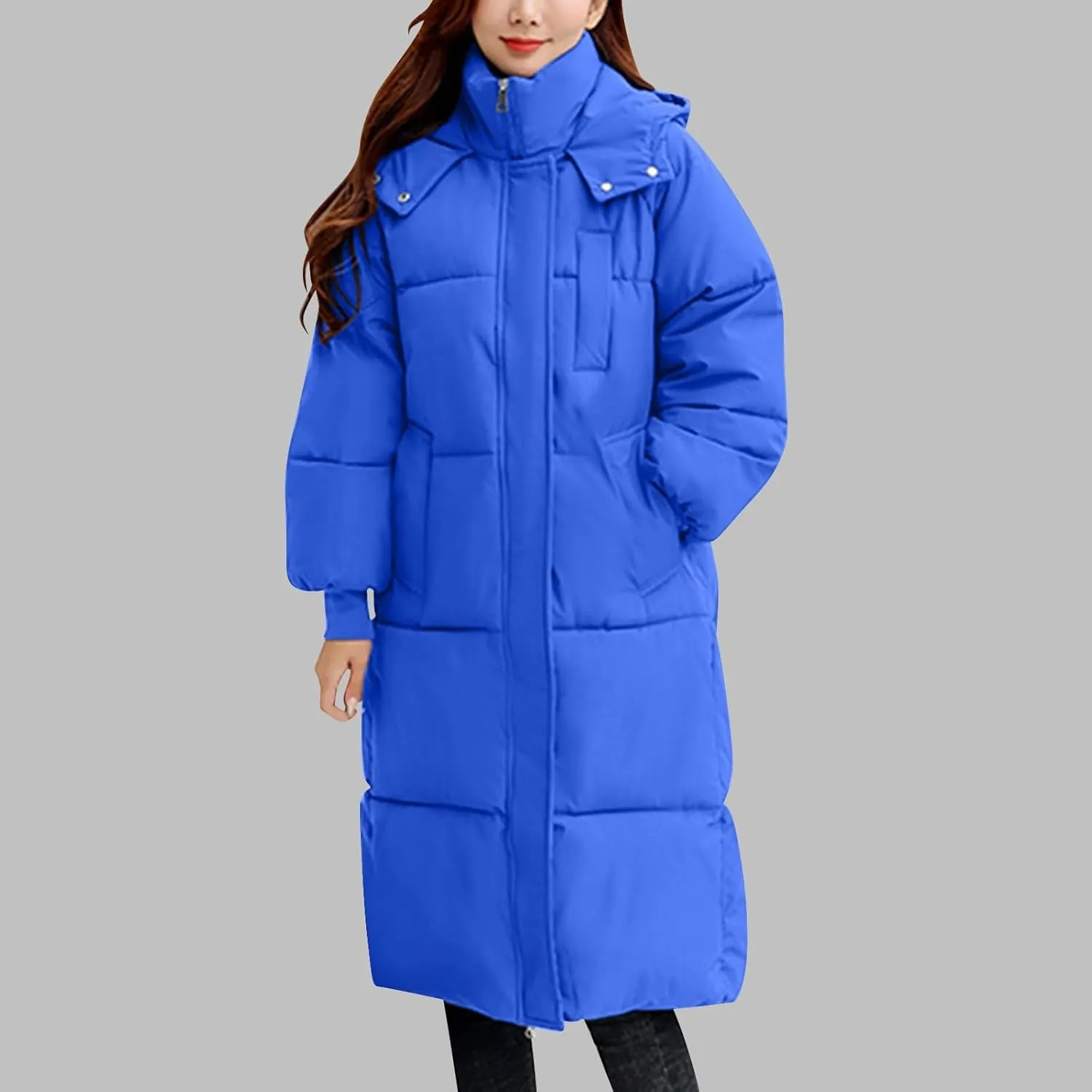 Long Winter Coats for Women 2024 Trendy Hooded Padded Trench Coat Puffer Down Jackets Overcoat with Pockets