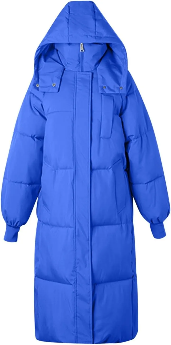Long Winter Coats for Women 2024 Trendy Hooded Padded Trench Coat Puffer Down Jackets Overcoat with Pockets