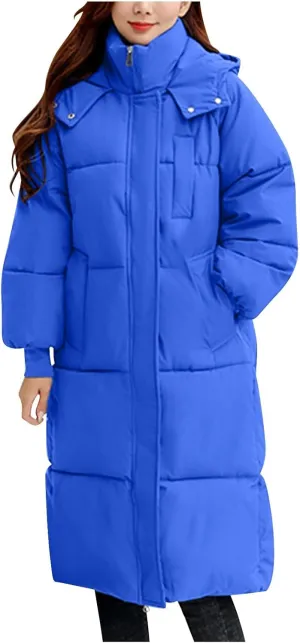 Long Winter Coats for Women 2024 Trendy Hooded Padded Trench Coat Puffer Down Jackets Overcoat with Pockets
