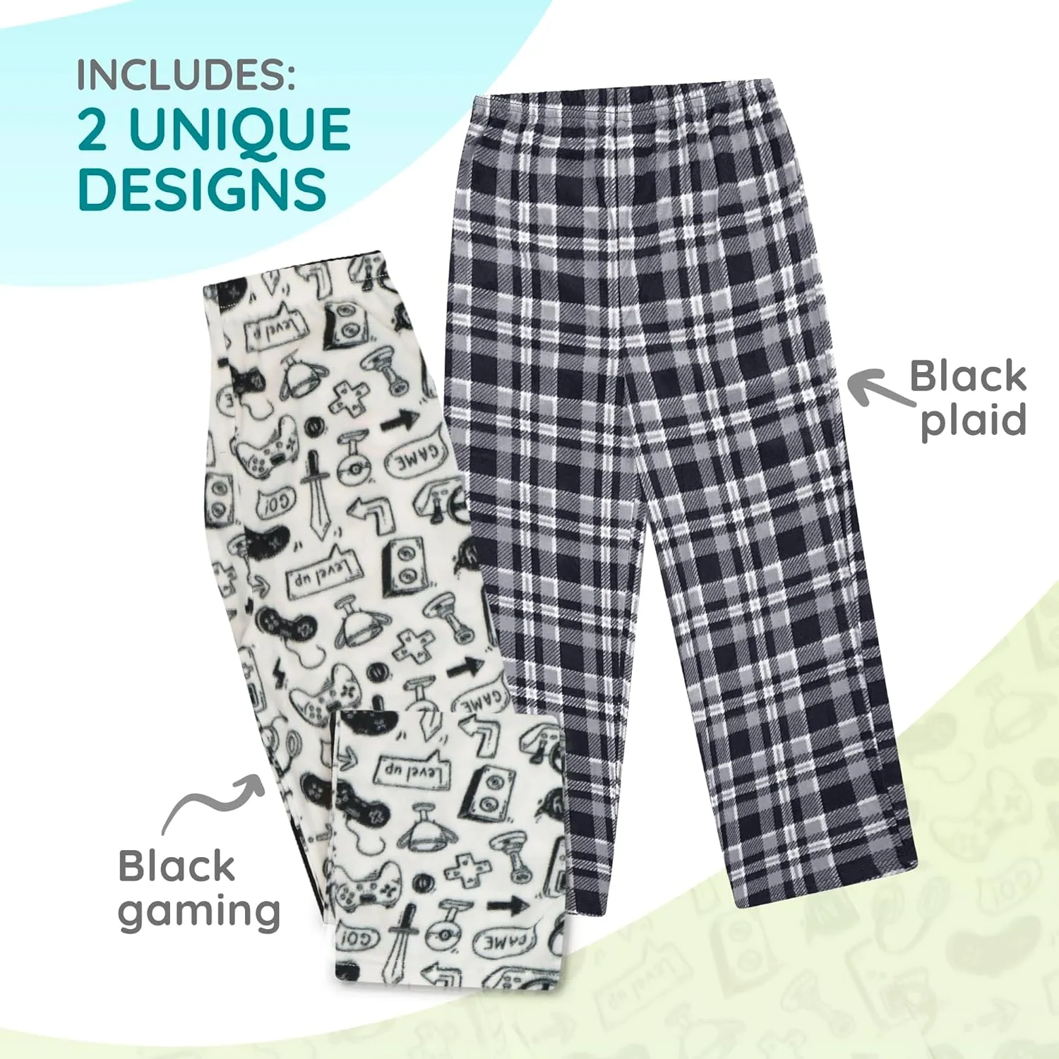 Mad Dog Boys Pajama Pants - Soft Fleece PJ Bottoms for Kids - Buffalo Plaid Lounge Pants, Warm & Comfy Microfleece 2PK Set