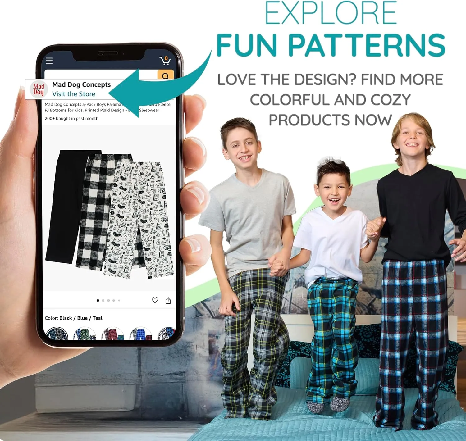 Mad Dog Boys Pajama Pants - Soft Fleece PJ Bottoms for Kids - Buffalo Plaid Lounge Pants, Warm & Comfy Microfleece 2PK Set