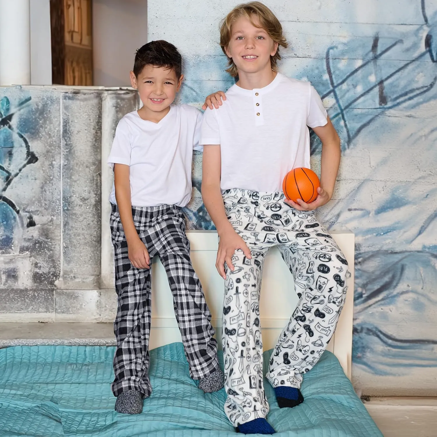 Mad Dog Boys Pajama Pants - Soft Fleece PJ Bottoms for Kids - Buffalo Plaid Lounge Pants, Warm & Comfy Microfleece 2PK Set