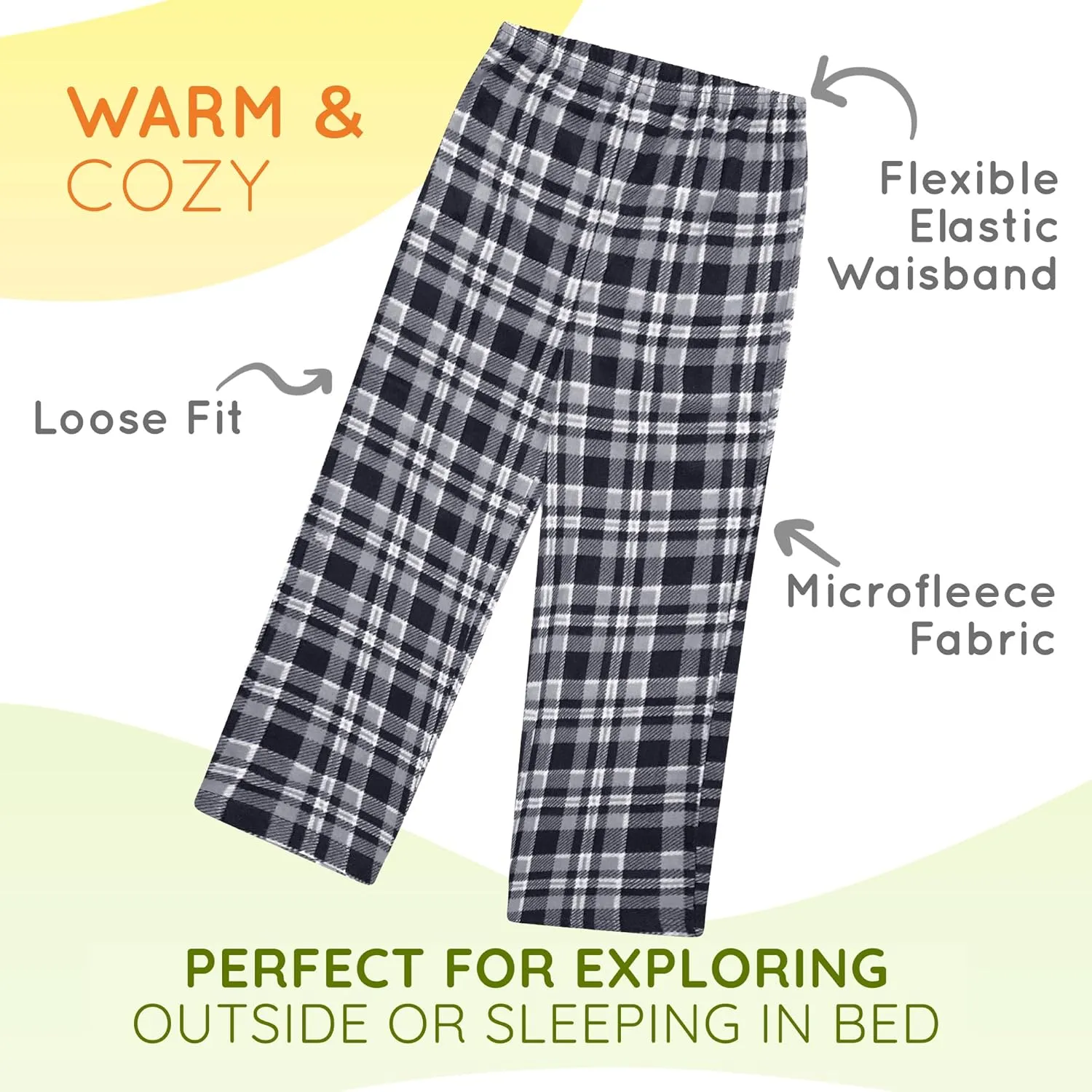 Mad Dog Boys Pajama Pants - Soft Fleece PJ Bottoms for Kids - Buffalo Plaid Lounge Pants, Warm & Comfy Microfleece 2PK Set