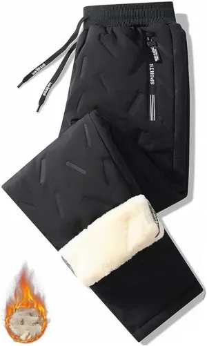 MATISUN Unisex Fleece Jogging Bottoms, Lambswool Fleece-Lined Winter Warm Fleece Joggers (Black Style A,XL)