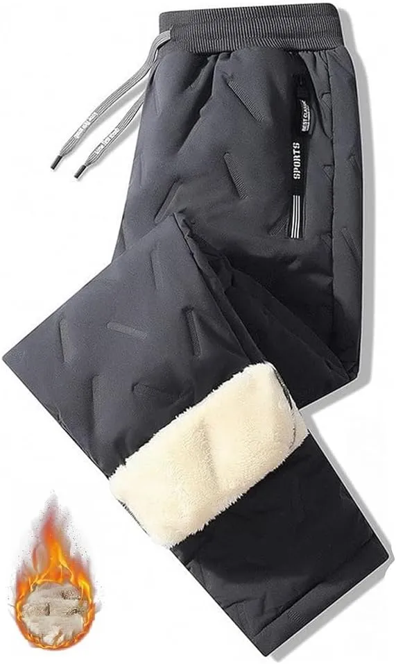 MATISUN Unisex Fleece Jogging Bottoms, Lambswool Fleece-Lined Winter Warm Fleece Joggers (Gray Style A,XL)